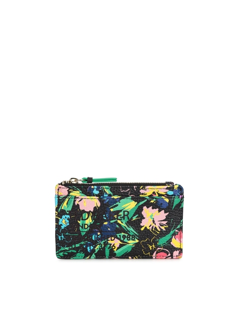 

Ted Baker Women Black & Peach-Coloured Floral Printed Leather Zip Around Wallet