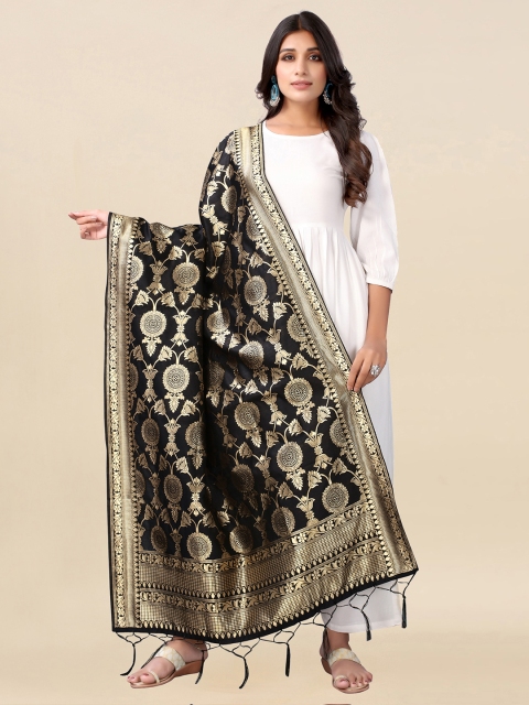 

Satrani Black & Gold-Toned Woven Design Dupatta with Zari