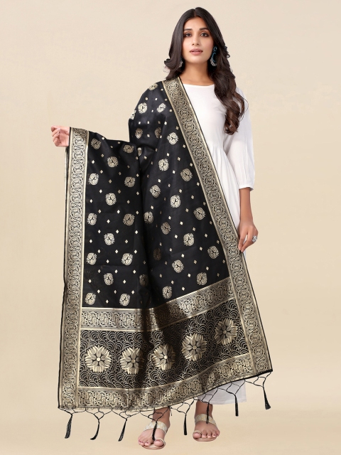 

Satrani Black & Gold-Toned Woven Design Dupatta with Zari