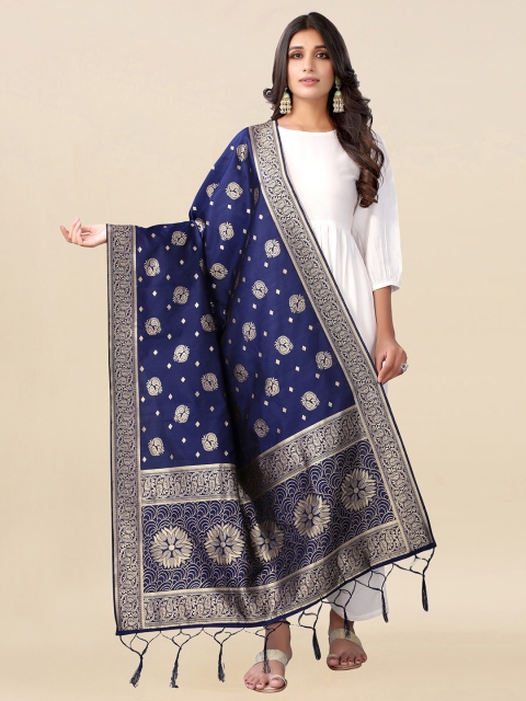 

Satrani Navy Blue & Gold-Toned Woven Design Dupatta with Zari