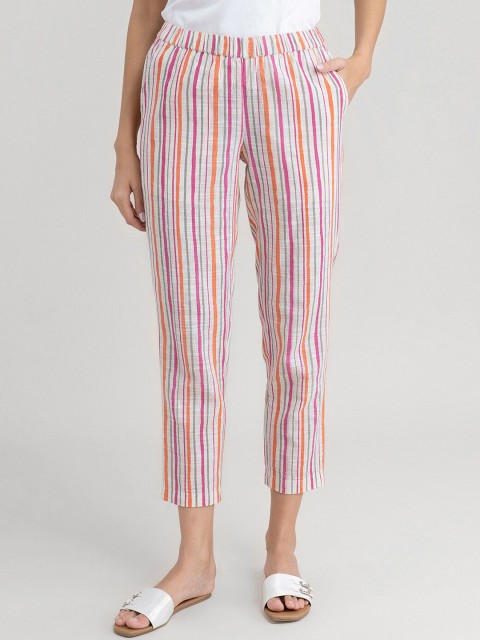 

Marigold by FableStreet Women Pink Striped Tapered Fit Trousers