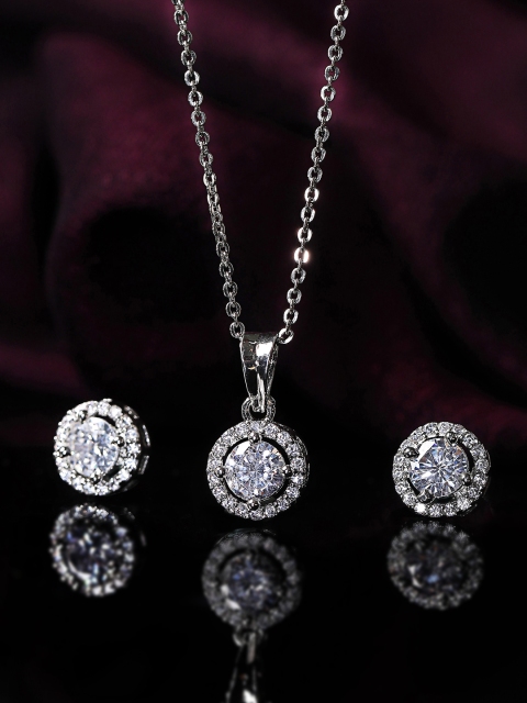 

Rubans Silver-Plated White AD Studded Jewellery Set