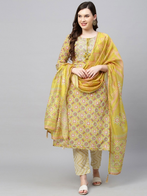 

FASHOR Women Green Ethnic Motifs Embroidered Pure Cotton Kurta with Sharara