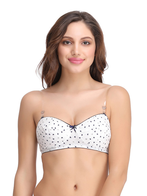 

Clovia White Printed Non-Wired Lightly Padded T-shirt Bra
