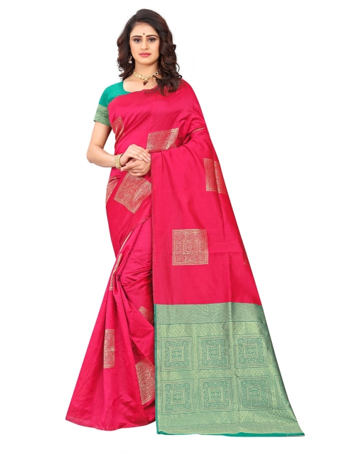 

Anjaneya Sarees Pink & Green Woven Design Zari Silk Blend Ready to Wear Banarasi Saree