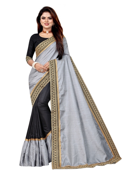 

Anjaneya Sarees Black & Gold-Toned Embroidered Silk Blend Ready to Wear Saree