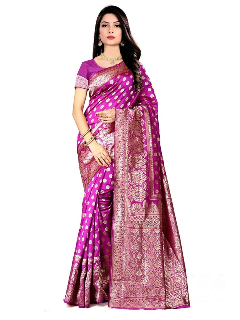 

Anjaneya Sarees Pink & Gold-Toned Woven Design Zari Silk Blend Banarasi Saree