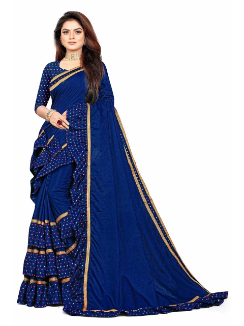 

Anjaneya Sarees Navy Blue & Gold-Toned Bandhani Silk Blend Saree