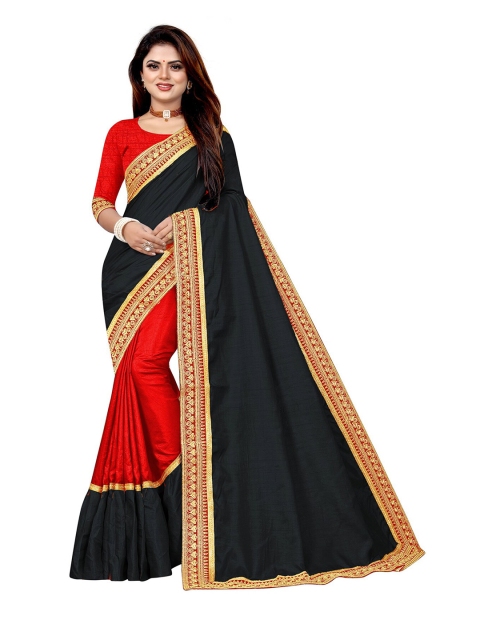 

Anjaneya Sarees Red & Black Silk Blend Ready to Wear Saree