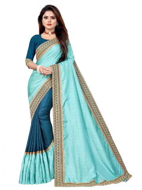 

Anjaneya Sarees Blue & Brown Silk Blend Ready to Wear Saree