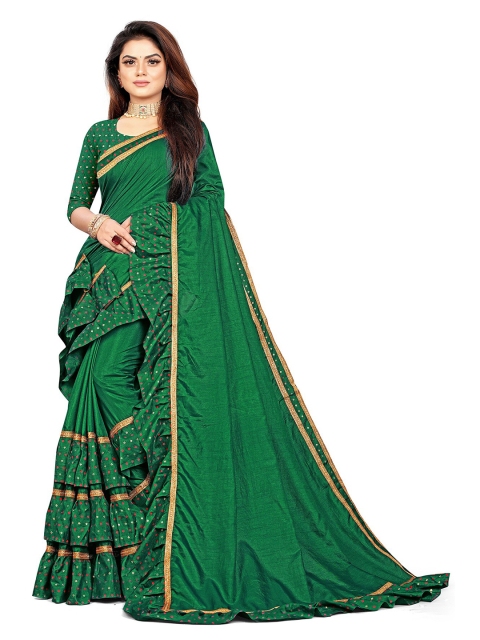 

Anjaneya Sarees Green & Pink Bandhani Zari Silk Blend Ready to Wear Saree