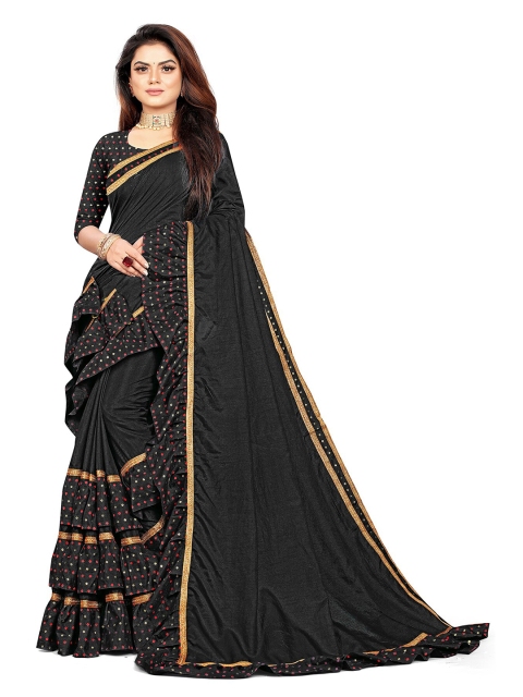 

Anjaneya Sarees Black & Red Bandhani Silk Blend Saree