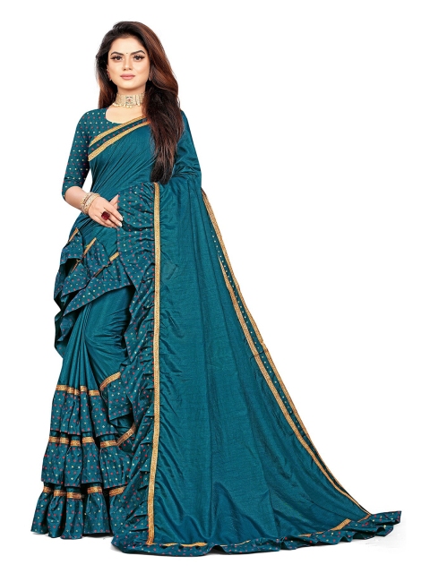 

Anjaneya Sarees Teal & Gold-Toned Silk Blend Ready to Wear Saree
