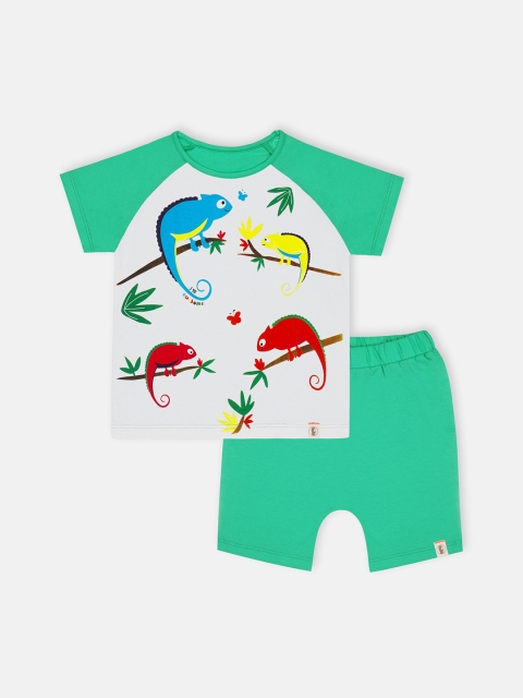 

Babysafe Boys White & Green Printed Pure Cotton T-shirt with Capris
