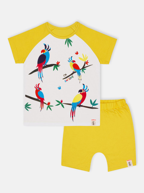 

Babysafe Boys White & Yellow Printed Pure Cotton T-shirt with Shorts