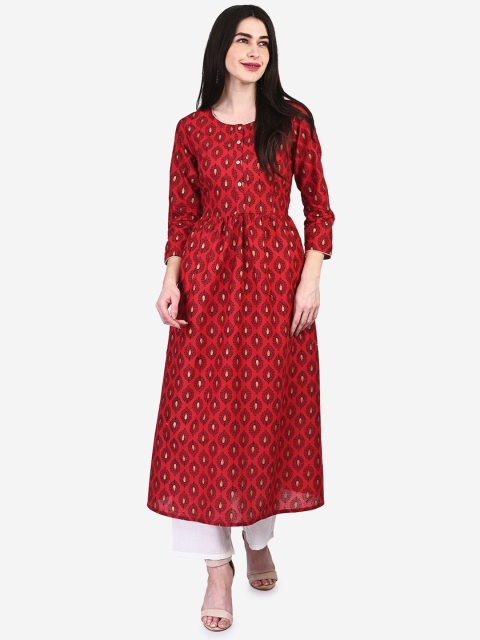 

Be Indi Red Floral Ethnic Midi Dress