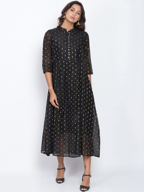 

Be Indi Black Ethnic Motifs Jacquard Ethnic A-Line Midi Dress