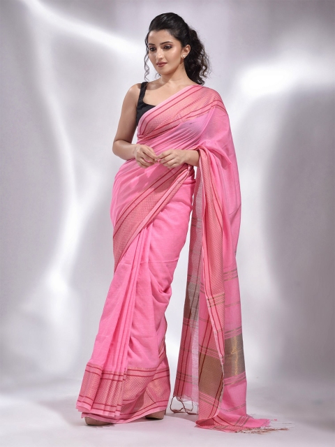 

Charukriti Pink & Gold-Toned Woven Design Pure Cotton Saree