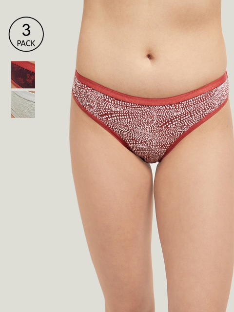 

max Women Pack Of 3 Printed Pure Cotton Basic Briefs, Maroon