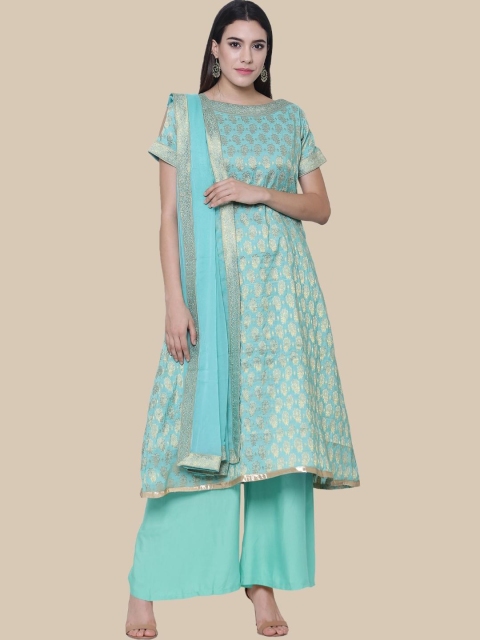 

Chhabra 555 Women Turquoise Blue Dress Material