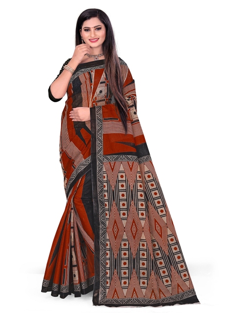 

SHANVIKA Black & Maroon Pure Cotton Block Print Saree