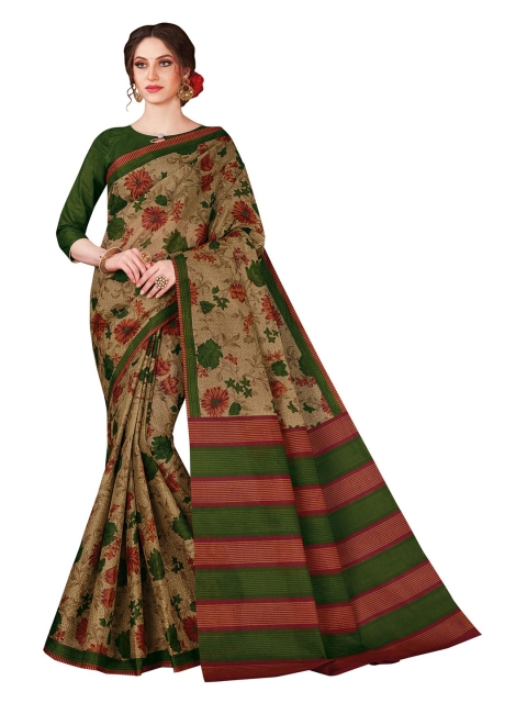 

SHANVIKA Brown & Maroon Floral Pure Cotton Block Print Saree