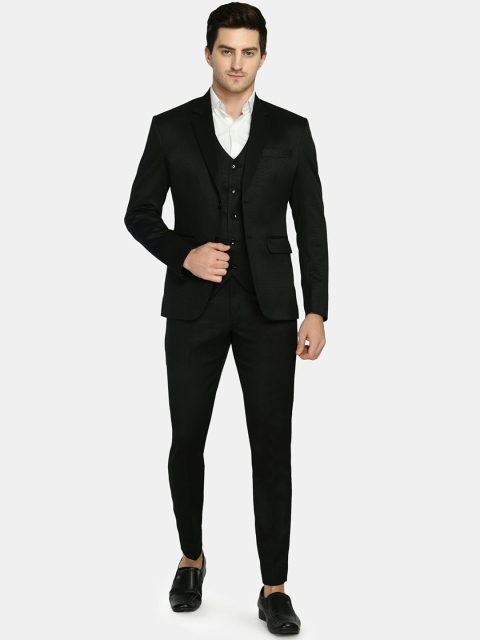 

TrulyFeb Men 3 Piece Black Self-Design Slim Fit Formal Suits