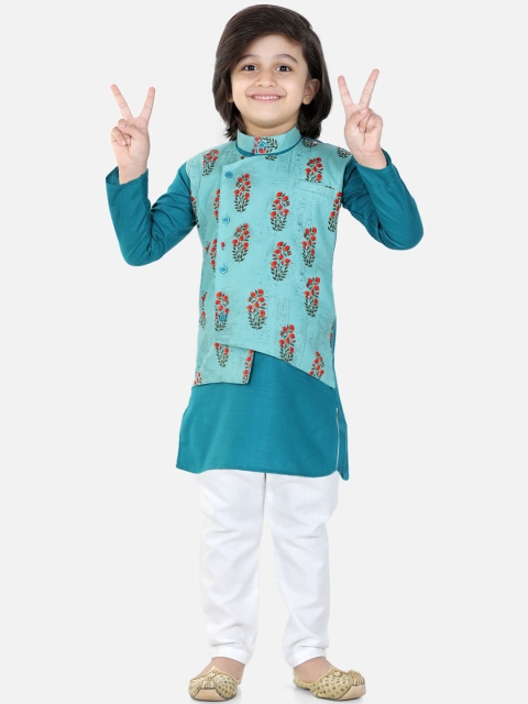 

BownBee Boys Blue Floral Layered Pure Cotton Kurta with Pyjamas