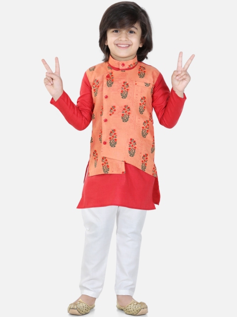 

BownBee Boys Peach-Coloured Floral Pure Cotton Kurta with Pyjamas