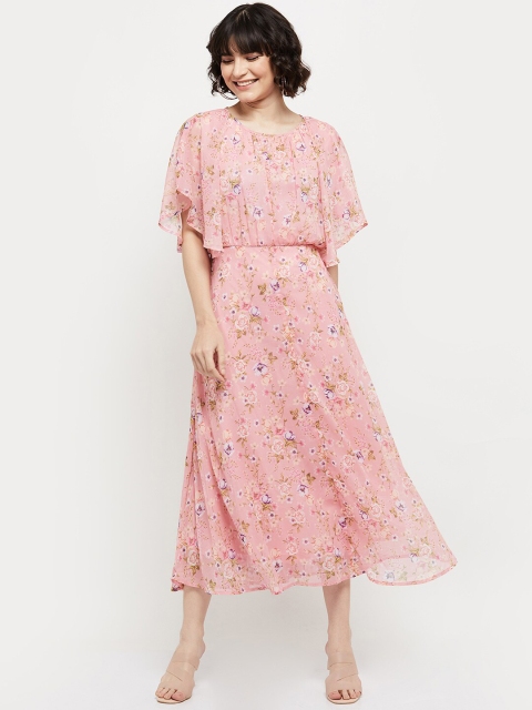 

max Pink Floral A-Line Midi Dress