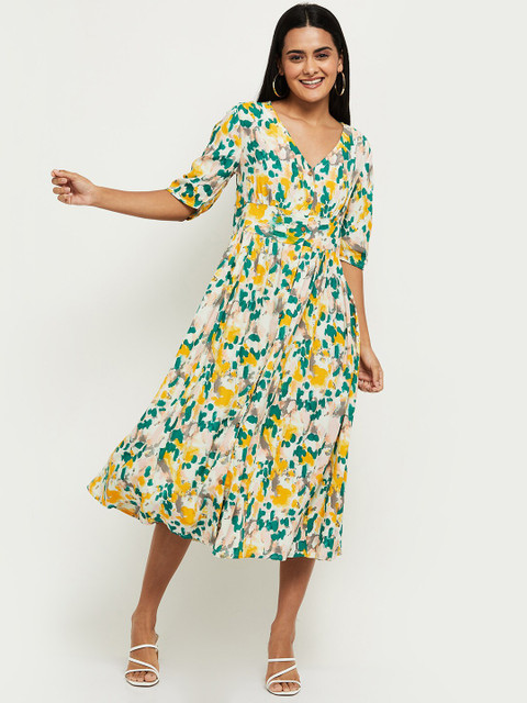 

max Cream-Coloured Floral Midi Dress