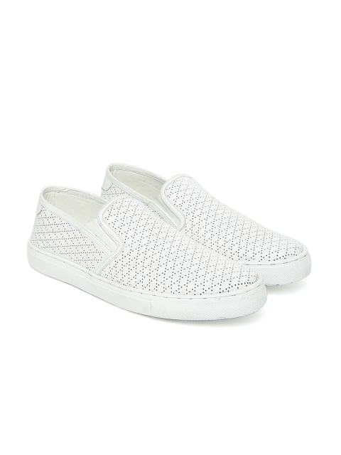 

Carlton London Men White Leather Slip-On Sneakers