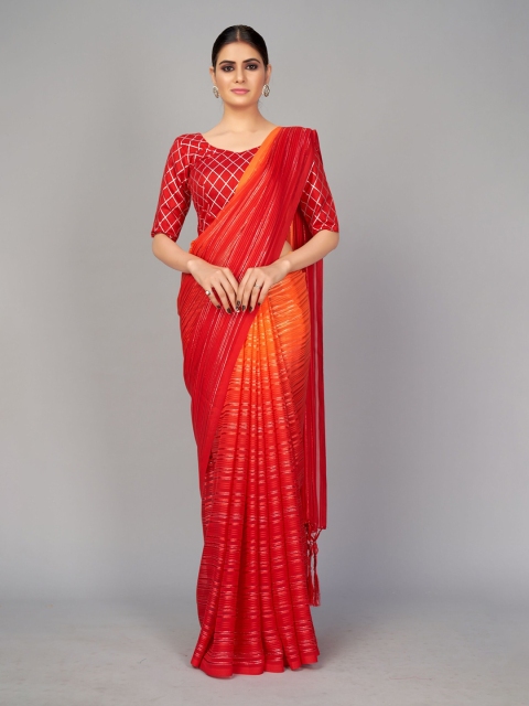 

APNISHA Red & Orange Striped Pure Silk Saree