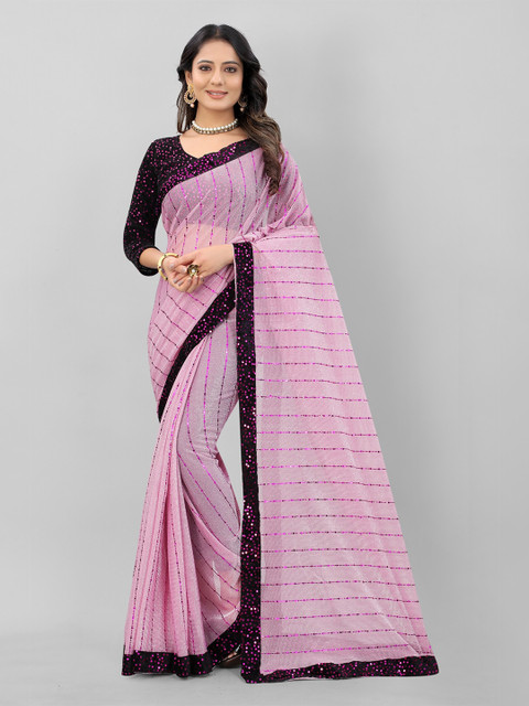 

APNISHA Pink & Purple Striped Saree