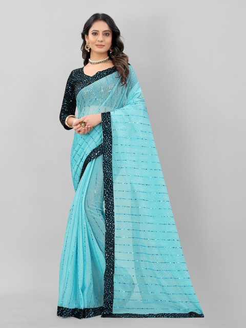 

APNISHA Blue Striped Saree