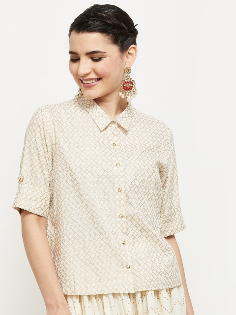 

max Women Beige Printed Casual Shirt