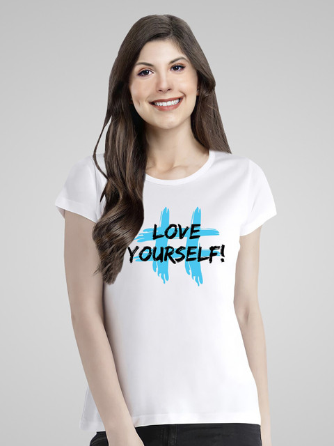 

Pootlu Women White Typography Printed T-shirt