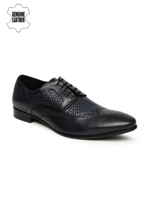 

Hush Puppies Men Black & Navy Blue Leather Textured Swanky Brogues