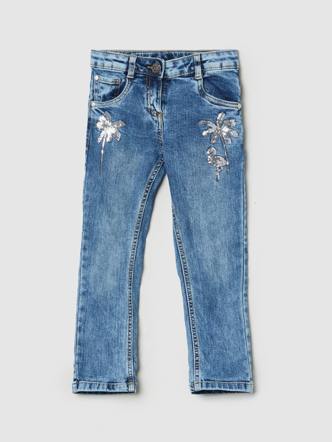 

max Girls Blue Slim Fit Low Distress Light Fade Jeans