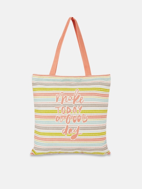 

Forever Glam by Pantaloons Yellow Striped Shopper Tote Bag with Fringed
