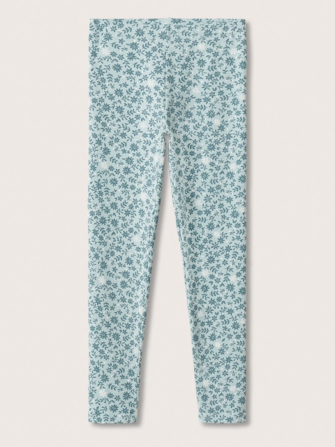 

Mango Kids Girls Green & White Floral Print Ankle Length Leggings