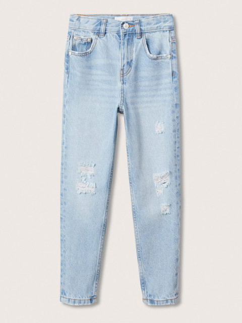

Mango Kids Girls Blue Mildly Distressed Light Fade Cotton Crop Jeans