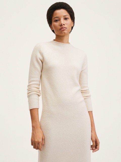 

MANGO Women Beige Solid Sheath Midi Dress