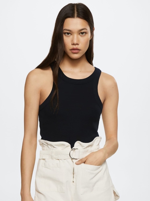 

MANGO Black Solid Racerback Tank Top