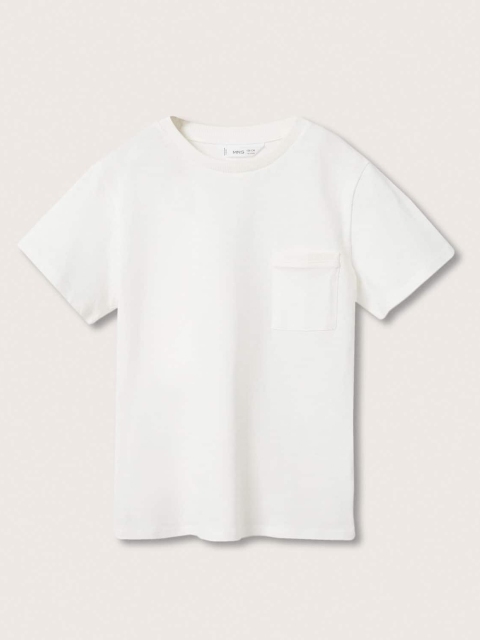 

Mango Kids Boys White Solid Pure Cotton T-shirt