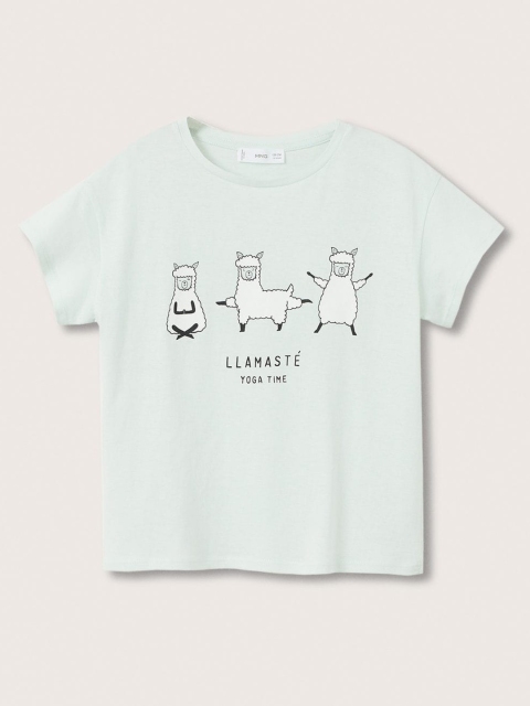 

Mango Kids Girls Sea Green & White Graphic Printed Cotton T-shirt