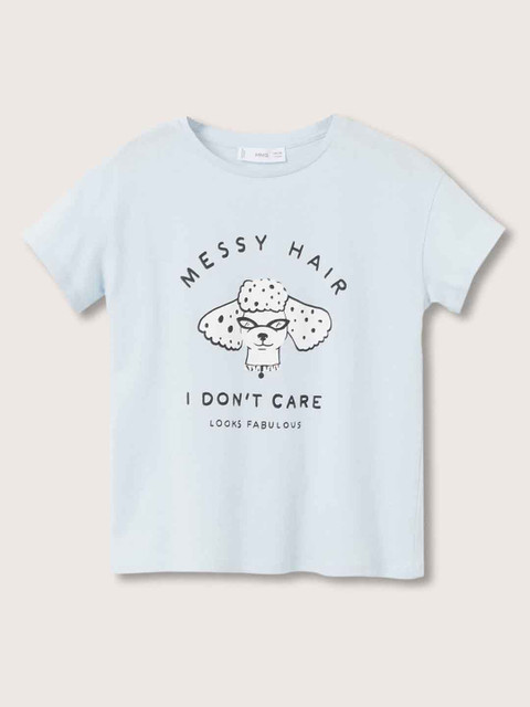 

Mango Kids Girls Blue & White Graphic Printed Cotton T-shirt