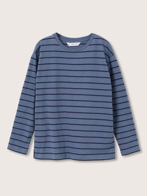 

Mango Kids Boys Blue Striped Pure Cotton T-shirt