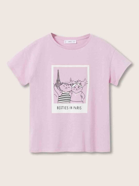 

Mango Kids Girls Lavender & Black Graphic Printed Cotton T-shirt