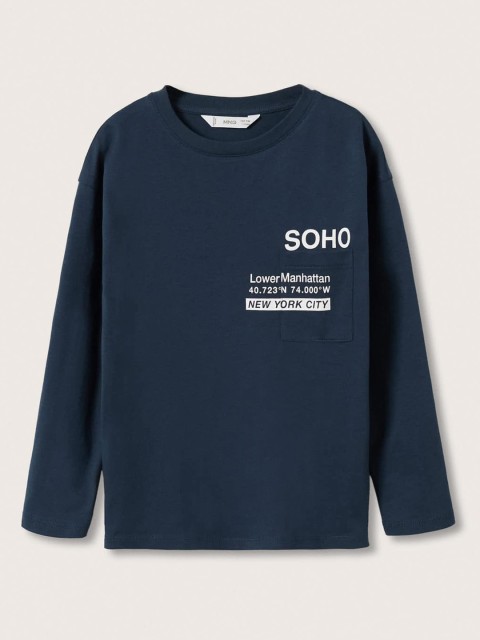 

Mango Kids Boys Navy Blue & White Typography Printed Pure Cotton T-shirt